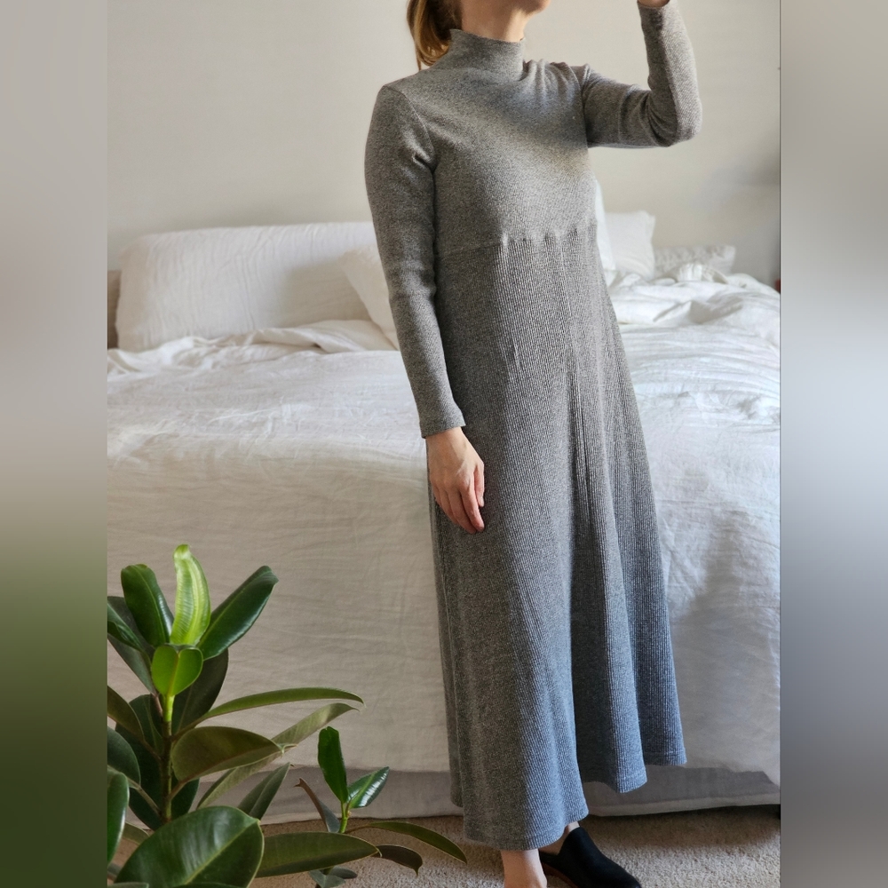 Vintage Moda International Mock Turtleneck Waffle Thermal Maxi Dress Small